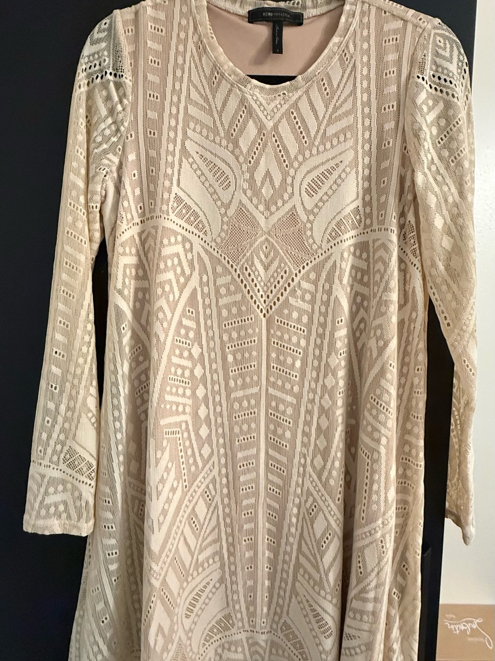 BCBGMaxAzria Cream Lace Neckline Top